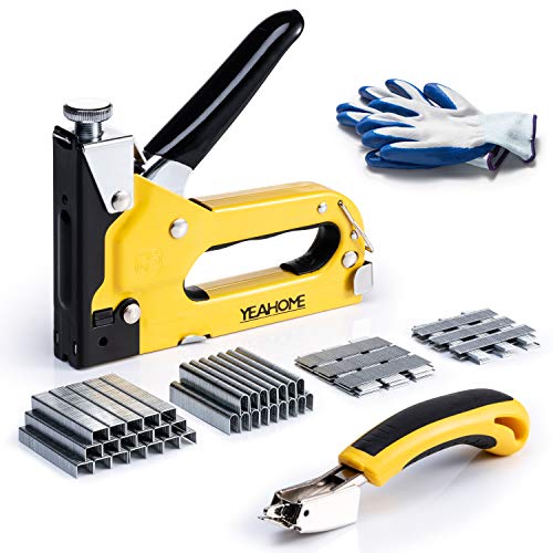 Upholstery 4 in 1 Staple Gun Heavy Duty, with 6000 Staples, Remover, Gloves, Manual Brad Nailer Power Adjustment Stapler Gun for Wood, Upholstery, - WoodArtSupply