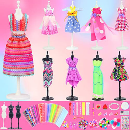 Ecore Fun 448 Pcs Fashion Design Kit for Girls Doll Accessories DIY Set Creativity DIY Arts & Crafts Toys with Mannequins Gift for 6-8 8-12 Year Old