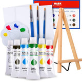 J MARK Paint Set – Mini Canvas Acrylic Painting Kit with Wood Easel, Canvases, Paint, Brushes & More J MARK