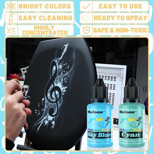 Airbrush Paint Set - 24 Colors Airbrush Paint with 2 Cleaning Brush, Ready to Spray Airbrush Kit, Water Based Acrylic Air Brush Paint Kit for Artists Muloen