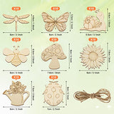 80PCS Wooden Spring Ornaments to Paint, 8 Styles DIY Blank Unfinished Wood Cutouts Ornament for Home Crafts Hanging Decorations, Insect Dragonfly Sophena