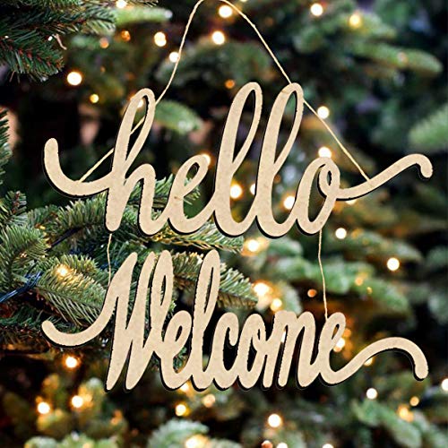 Hello Welcome Wood Sign Cutout Wooden Letter Sign DIY Block Words Decorative Signs for Wreath Home Door Wall Art Decoration Creaides