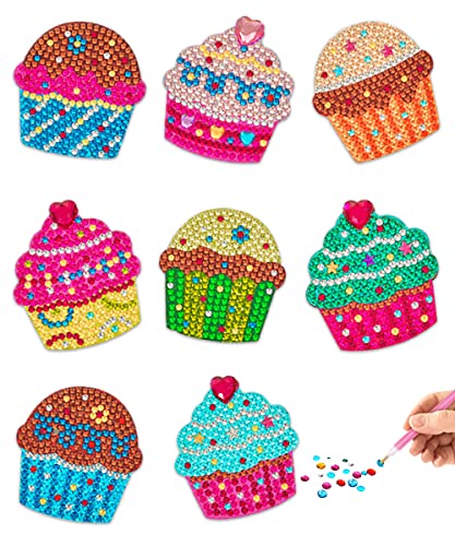 Cupcake Diamond Painting Magnets Set -2023 Ver w/ 8pcs - Diamond Painting Kits for Kids w/ Diamond Painting Stickers & Wood - Diamond Art Kits for Little Jupiter
