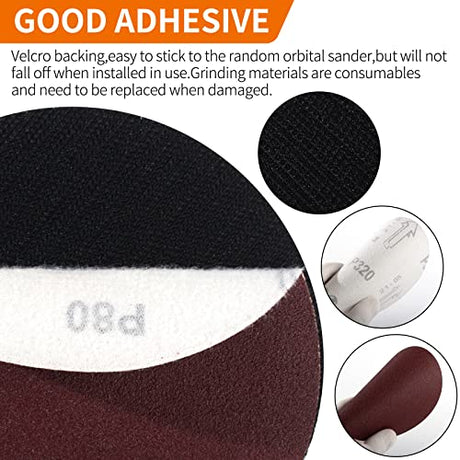 Pomsare 5 Inch Upgraded Hook and Loop Backing Pad with 80PCS Sanding Discs, Angle Grinder Attachments with 5/8-11, Drill Sanding Pad for Wood Sanding Pomsare