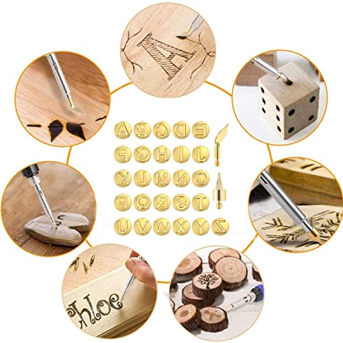 FUYGRCJ- 28Pcs Wood Burning Tip Copper Letters Wood Burning Tool Wood Burning Alphabet Template Branding and Personalization Tool for Embossing - WoodArtSupply