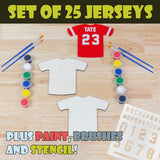 Attatoy Sports Kids’ Wooden Craft Kit (Party-Pack); Sport Jersey Decorating Art Painting Set w/ 25 Sports Shirt Cutouts Attatoy