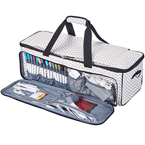 HOMEST Carrying Case for Cricut with Multi pockets for 12x12 Mats, Large Front Pocket for Accessories, Ripple (Patent Design) - WoodArtSupply