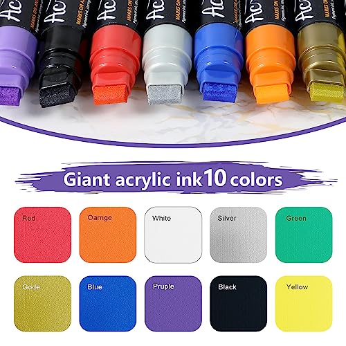 GNIDVSDLF Paint Markers 10 Jumbo Colored with 15mm Felt Tips - Acrylic Paint Pens for Rock Painting, Stone, Ceramic, Glass, Wood, and Canvas Window
