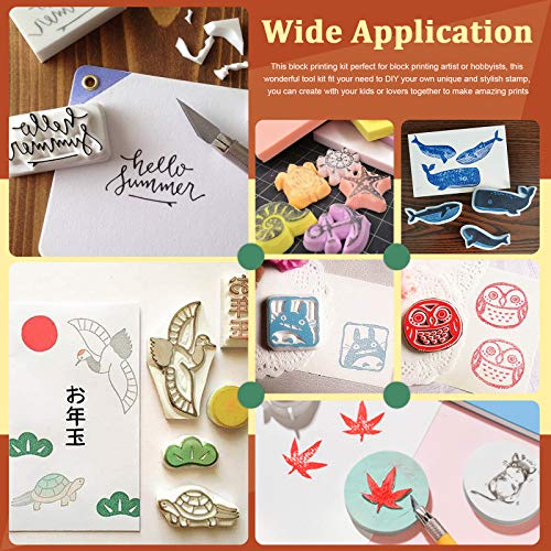 Keadic 41 Pieces Rubber Stamp Making Kit, Includes 2 Rubber Stamps Carving Blocks, 3 Carving Tools & Whetstone, Tracing Papers, Brayer Roller, Block - WoodArtSupply