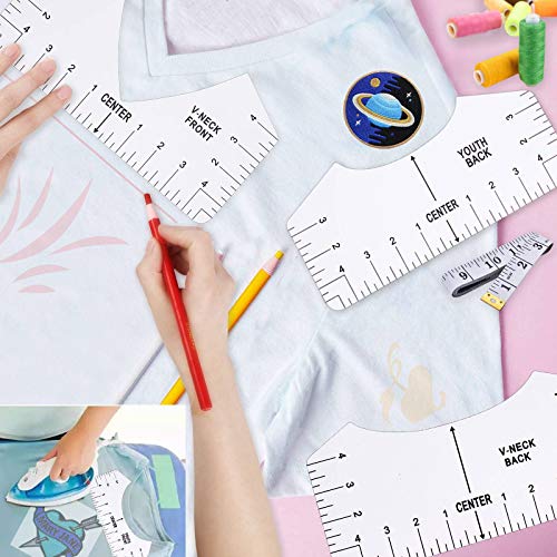 BIHRTC 8PCS T-Shirt Ruler Guide Alignment Tool PVC T Shirt Ruler to Center Designs for Vinyl Placement Heat Press with 3PCS Sewing Mark Chalk Pencil - WoodArtSupply