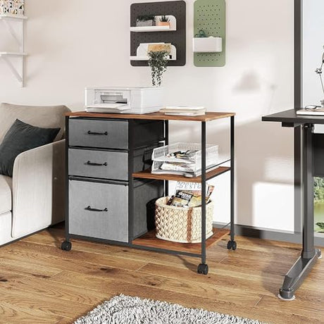 DEVAISE 3 Drawer Mobile File Cabinet, Rolling Printer Stand with Open Storage Shelf, Fabric Lateral Filing Cabinet fits A4 or Letter Size for Home DEVAISE