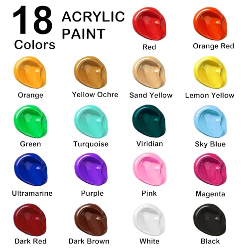 Shuttle Art 18 Colors Acrylic Paint Bottle Set (250ml/8.45oz), Rich Pigmented Bulk Painting Supplies for Artists, Beginners and Kids on Rocks Crafts