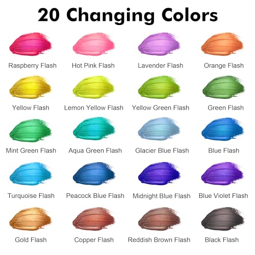 Shuttle Art Color Change Acrylic Paint, 20 Chameleon Colors Acrylic Paint, 60ml/2oz Bottles, Iridescent Paint for Artists, Beginners, Kids Painting & Shuttle Art