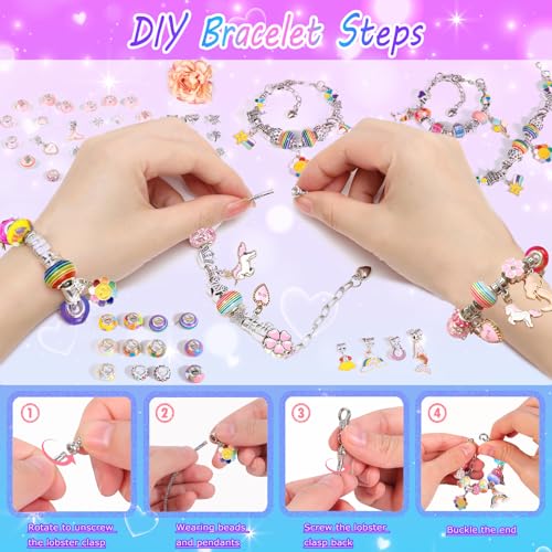 BEIKEETOO Charm Bracelet Making Kit for Girls 8-12 DIY Bead Jewelry Making Kit with Box, Unicorn Mermaid Arts and Crafts for Kids 6-8 Gifts for Girl BEIKEETOO