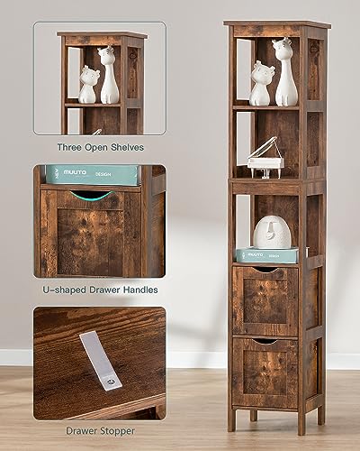 usikey 55.9" Storage Cabinet with 2 Drawers, Wooden Bathroom Floor Cabinet with 3 Open Shelves,for Living Room, Kitchen, Rustic Brown usikey