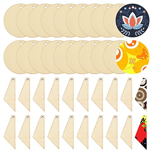 yueton 100PCS Round Polygonal Wooden Earring Pendant Geometric Wooden Hanging Ornaments Unfinished Blank Wood Pieces Wood Slices Wood Chips - WoodArtSupply