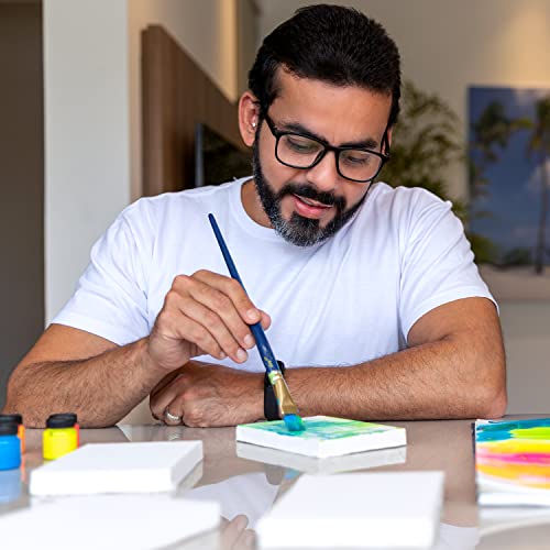 Arteza Mini Canvases with Easels, Pack of 14, 4 x 4 Inches, 100% Cotton, 8 oz Gesso-Primed Stretched Canvas & Solid Pine Wood Easels, Art Supplies ARTEZA