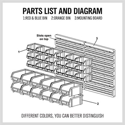 30-Bin Wall-Mounted Storage Rack System - Heavy-Duty Garage Tool Organizer for Screws, Nuts, Bolts, Nails, Beads, and Small Hardware Parts - Easy