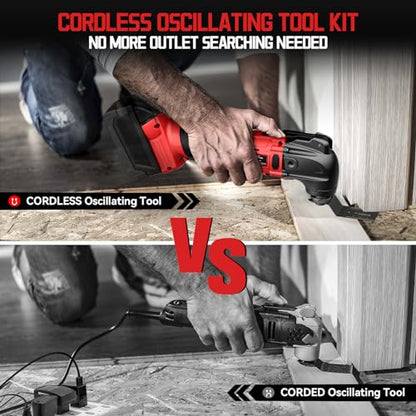 Cordless Oscillating Tool Compatible with Milwaukee 18V Battery, Brushless-Motor Tool with Auxiliary Handle, Oscillating Multi-Tool for Scraping, - WoodArtSupply