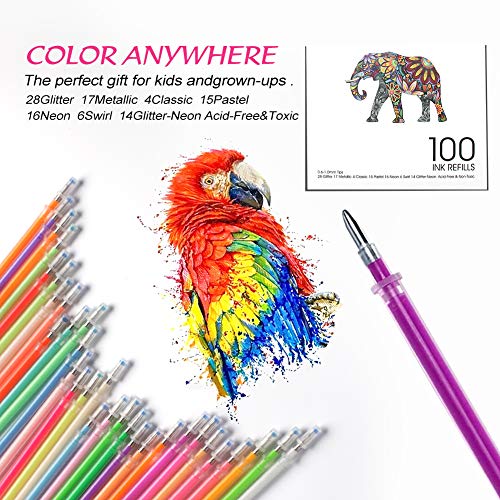 ZSCM 100 Colors Gel Pen Ink Refills, Glitter Neon Gel Ink Pens Refills Replace Cartridges for Glitter Gel Pens Set,for Kids Drawing Adult Coloring - WoodArtSupply