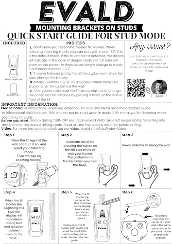 EVALD Electronic Stud Finder Wall Scanner | Wood and Metal Detector, Metal Pipe Locator, Joist Finder, Electric Wire Detector | Ideal for Cabinet, EVALD