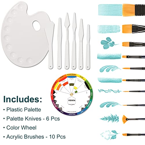 VISWIN 74 Pcs Premium Acrylic Painting Set, Painting Kit with Tabletop Sketch Box, 48 Colors Acrylic Paints, Canvas Panels, Nylon Paint Brushes, and VISWIN