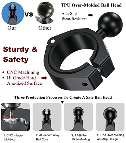 BRCOVAN 2 Pack, Aluminum Alloy Large Bar Clamp Mount with 1'' TPU Ball Fit for ATV UTV Roll Cage Round Rail Diameter 1.5'' 1.65'' 1.75'' 1.85'' 2'' BRCOVAN