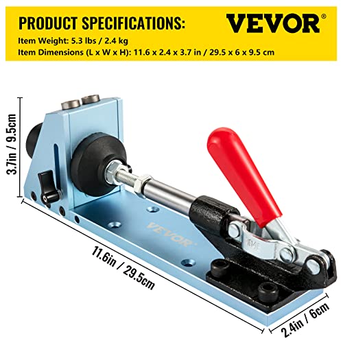 VEVOR Pocket Hole Jig Kit, M4 Adjustable & Easy to Use Joinery Woodworking System, Professional and Upgraded Aluminum, Wood Guides Joint Angle Tool