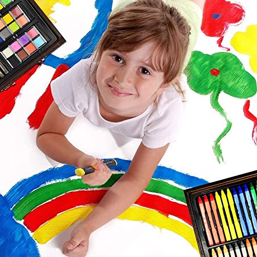 Sunnyglade 145 Piece Deluxe Art Set, Wooden Box & Drawing Kit with Crayons, Oil Pastels, Colored Pencils, Watercolor Cakes, Sketch Pencils, Paint Sunnyglade