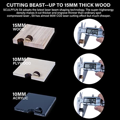 SCULPFUN S9 Laser Engraver, 90W Effect High Precision CNC Laser Engraving Cutting Machine, High Energy Laser Cutter for 15mm Wood, 0.06mm Ultra-Fine SCULPFUN