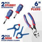 WORKPRO Kids Real Tool Set with 12 Inch Steel Tool Chest with Wheels, 10PCS Boys First Tool Set with 2 Drawers Blue Metal Rolling Tool Chest, Kids WORKPRO