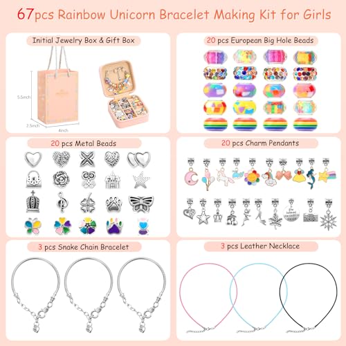 Charm Bracelet Making Kit for Girls 3-12, Kids Jewelry Making Kit 66Pcs Jewelry Kits for Girls Ages 8-12 Jewelry Maker Craft Necklace Birthday SUREHOME