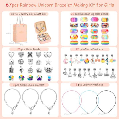 Charm Bracelet Making Kit for Girls 3-12, Kids Jewelry Making Kit 66Pcs Jewelry Kits for Girls Ages 8-12 Jewelry Maker Craft Necklace Birthday