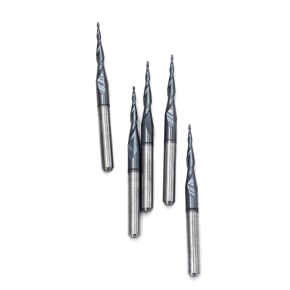 OSCARBIDE Tapered Ball Nose Carbide End Mills 1/8" Shank R0.25 CNC Router Bit 2 Flutes Tin Coated for Engraving Milling 3D Relief Carving.5pcs/Set OSCARBIDE