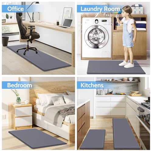 StepLively 2-Piece Anti-Fatigue Cushioned Kitchen Mat Set, Non-Skid Grey Standing Mats for Kitchen, Office, Sink - 17.3"x30" and 17.3"x47" StepLively