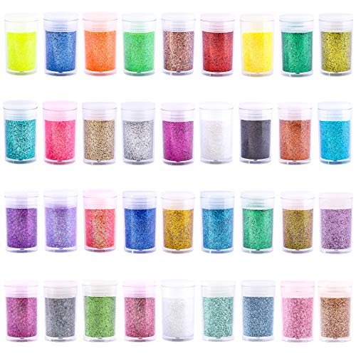 Extra Fine Glitter, Set of 36 Colors Nail Arts Cosmetic Glitter, Resin Crafts Loose Glitter Powder Shaker for Face Body Hair Eye Lip Gloss Makeup, - WoodArtSupply