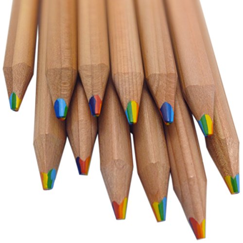 Rainbow Pencils - Triangular Shape Easy to Grip with 7 Colors in 1 Pencil - Natural Cedar - Will Not Crumble (Bundle of 12) Writes in a rainbow of Stubby Pencil Studio