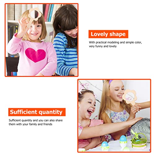 Tofficu 8pcs DIY Wooden Handle Mirror Unfinished Blank Wood Hand Mirror Handheld Mirror Toys Flower Shape Vanity Makeup Mirror Travel Pocket Makeup Tofficu