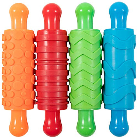 READY 2 LEARN Paint and Clay Texture Rollers - Set of 4 - Textured Dough Rolling Pins for Kids - Open-Ended Patterns for Crafts and Decoration READY 2 LEARN