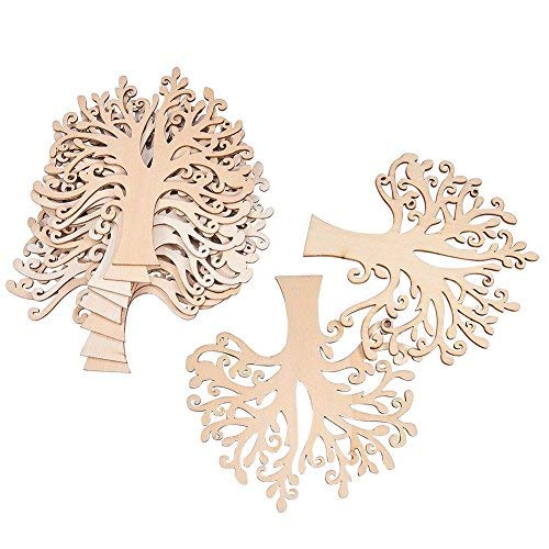 NBEADS 20 Pcs 4.9x4.9x0.12 Inches Family Tree Wood Cutout Blank Wooden Tree Embellishments for Family Tree Weddings Christmas Ornaments and DIY NBEADS