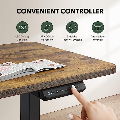 FEZIBO L Shaped Standing Desk Adjustable Height, 63 Inch Electric Stand up Corner Computer Desk, Sit Stand Home Office Desk with Splice Board, Rustic FEZIBO