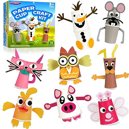 Labeol Arts and Crafts for Kids Ages 4-8, 18 Pack Make Your Own DIY Animal Paper Cup Craft Kits,Fun Crafts Kit for 4 5 6 7 8 Year Old Boys Girls