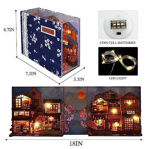 DIY Book Nook Kits, 3D Wooden Puzzles Bookshelf Insert Decorative Bookend Model Kits with LED,DIY Diorama Dollhouse Kit Crafts Hobbies Home Decor for tomyoung