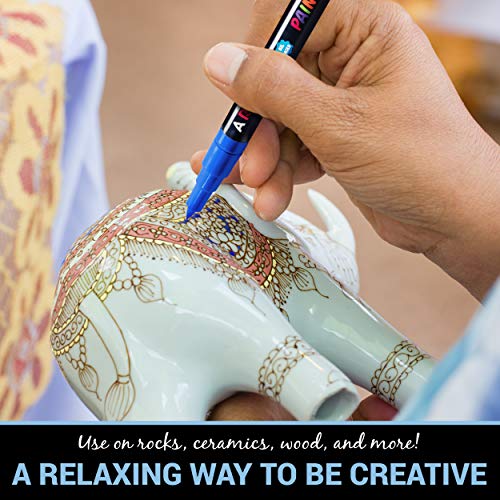 Fine Tip Paint pens for Rock Painting - Wood, Glass, Metal and Ceramic Works on Almost All Surfaces Set of 15 Vibrant oil based fine point paint ARTIQO