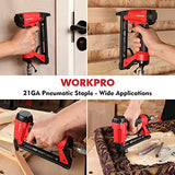 WORKPRO 7116 Pneumatic Staple Gun, 22 Gauge Upholstery Stapler with 1884pcs Staples 1/4"to 5/8", Air-Powered, Rear Exhaust, for Carpentry, WORKPRO
