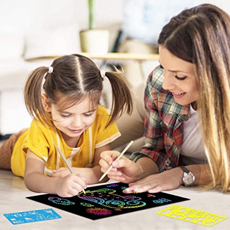 RMJOY Rainbow Scratch Paper Sets: 60pcs Magic Art Craft Scratch Off Papers Supplies Kits Pad for Age 3-12 Kids Girl Boy Teen Toy Game Gift for RMJOY