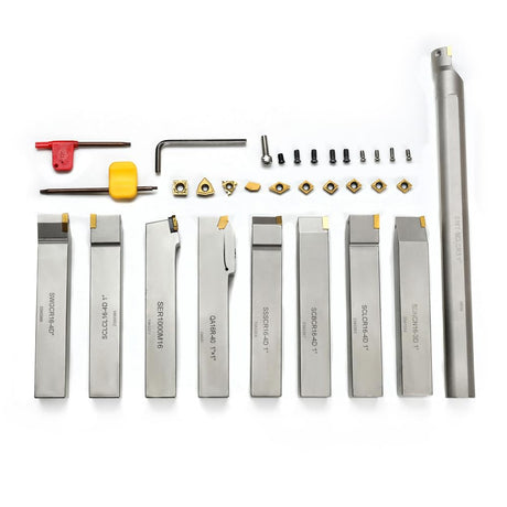 OSCARBIDE 1”Shank Nickel Plated Indexable Carbide Lathe Turning Tool Holder and Boring Bar 9 Pieces/Set,CNC Heavy-Duty indexable Insert Holders for OSCARBIDE