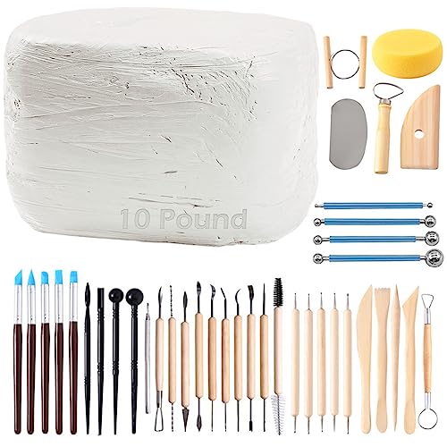 ReArt Natural Air-Dry Clay, Baking Clay, Low Fire Pottery Clay10LBs with 40 Pcs Pottery Tools Clay Sculpting Tool Set, All-Purpose Modeling Clay - WoodArtSupply