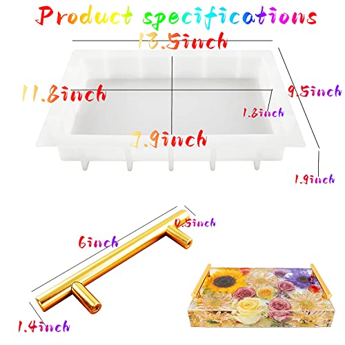 JEYUQAXY Large Silicone Tray Molds for Resin, 13.5"X9.5" Deep Rectangle Epoxy Tray Molds with 4pcs Gold & Silver Handles, Resin Table Mold for River - WoodArtSupply