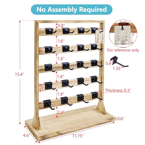 Ikee Design Wooden Jewelry Display Rack with 20 Removable Metal Hooks, Earring Card Display Holder Stand with Hooks, Earring Display Stand for Ikee Design